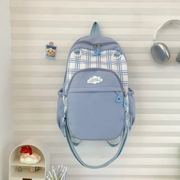 Qfdian Y2k Aesthetic Contrast Color Plaid Schoolbags Women Preppy Kawaii All Match Ita Bags Transparent High-capacity Student Backpacks